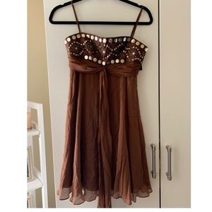 BCBG Brown strappy cocktail dress